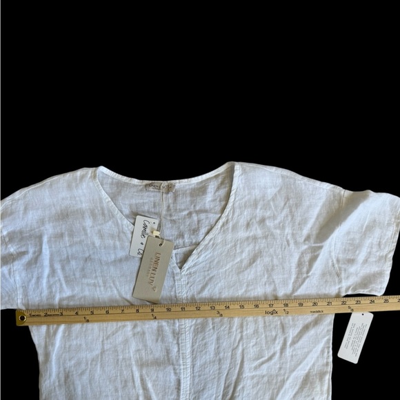 NWT Linen Luv 100% Linen Ivory White Tie-Front V-Neck Blouse - Picture 5 of 10